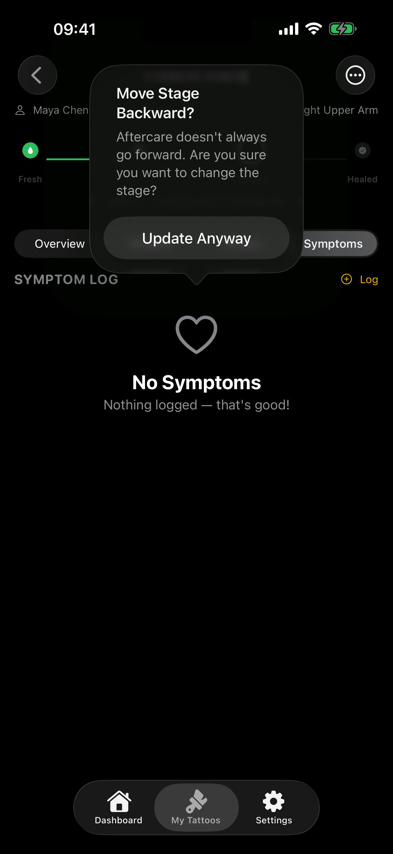 Photo timeline documenting healing progress